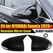 Gloss Black Side Mirror Cover Cap Overlay For Hyundai Sonata 2020 2021 2022 2023