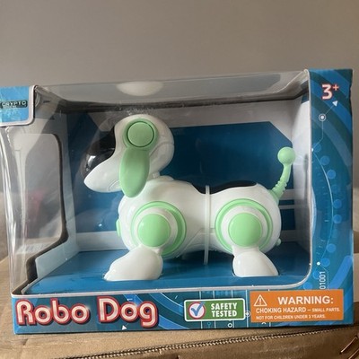 New Robo Dog Mint Green White Dog Walks By Itself Eyes Light Up In Box