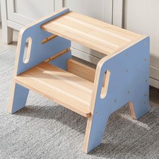 Toddler 3Height Adjustable Wooden Step Stool 300 Lbs Capacity Light Blue