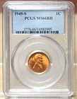 1949-S LINCOLN WHEAT CENT PCGS MS66RD 581995