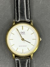 Citizen Q Q Women 32mm Gold Case NEW BATTERY White Dial Brown Leather 489