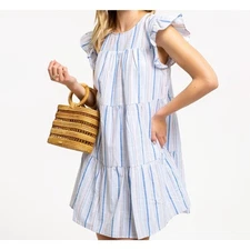 NWT 100% Cotton Light Color striped Shift Mini Dress Size Medium 