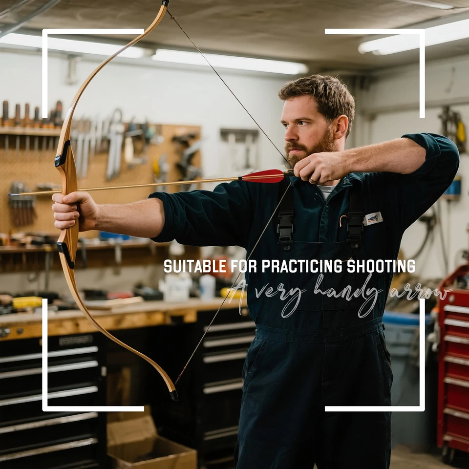 12Pcs Handmade Tradition 33" Wooden Arrow LongBow Red Turkey Feather Fletching - Image 3 of 4