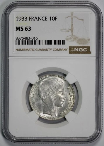 1933 France 10 Franc NGC MS 63