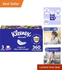 Ultra Soft Facial Tissues, 120 Count per Box, 3-Ply, Cozy Comfort for All Ages