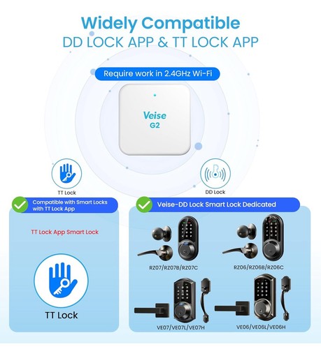 Veise G2 Gateway Smart Deadbolt WiFi Telecomando DD & TT Lock APP Compatibile - Foto 6 di 8