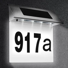Solar House Numbers for outside Light Up， Address Plaques for House 4 Leds Solar
