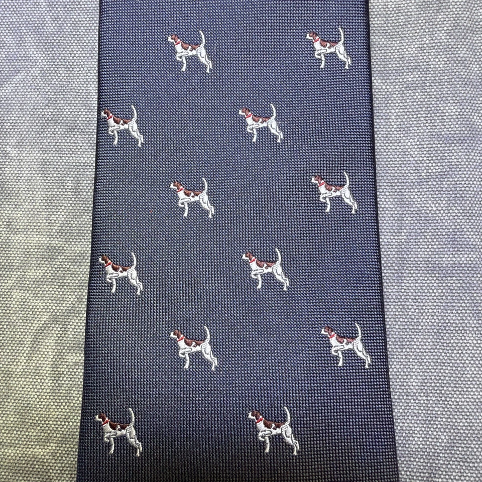 Tommy Hilfiger 领带海军蓝狗印花图案 100% 真丝领带 — 第 2/4 张图片