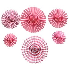 Decoration Hanging Party Paper Fans Pink Set Birthday Wedding Event 6 PCS