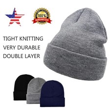 Beanie Hat Cap Plain Knit Skull Cuffed Winter Warm Slouchy Men Women Classic