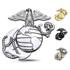 U.S.Marine Corps Car Emblem   3D Eagle Globe Anchor Metal standard, silver