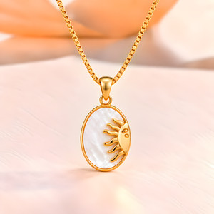 Authentic Gold Plated Sun Pendant Necklace Mother Of Pearl Effect Box Chain Box