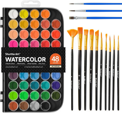 58 Pack Watercolor Paint Set, 48 Colors Watercolor Pan with 10 Paint Brushes for
