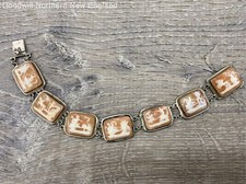 Marked 900 Clasp w. Tests 60% Silver Frames Vintage Cameo Panel Bracelet 19.57g