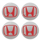 Set of 4 HONDA red/silver 69MM Wheel Center Caps Logo Badge Emblem