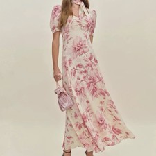 NEW Reformation Chrissie Pink Floral Maxi Dress Swoon Womens Size 10 Romantic
