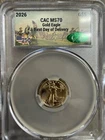 2026  G$5 GOLD EAGLE CAC MS70 First Day Of Delivery - Revolutionary War