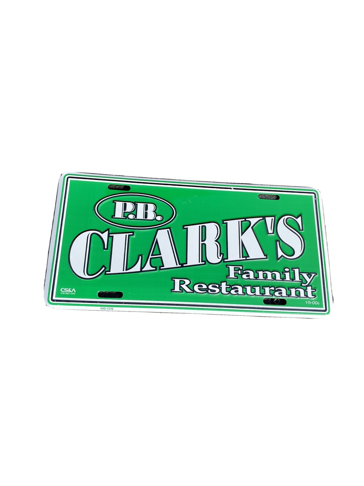 P.B. Clarks Family Restaurant Car Tag License Plate eBay