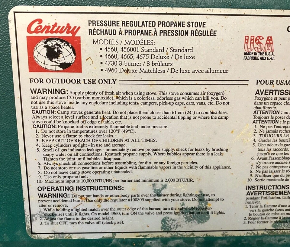 ESTUFA DE CAMPAMENTO DE PROPANO CENTURY, ESTUCHE DE VIAJE DE METAL, DOS QUEMADORES, PARABRISAS, 4560?4660/75? Foto 4 de 4