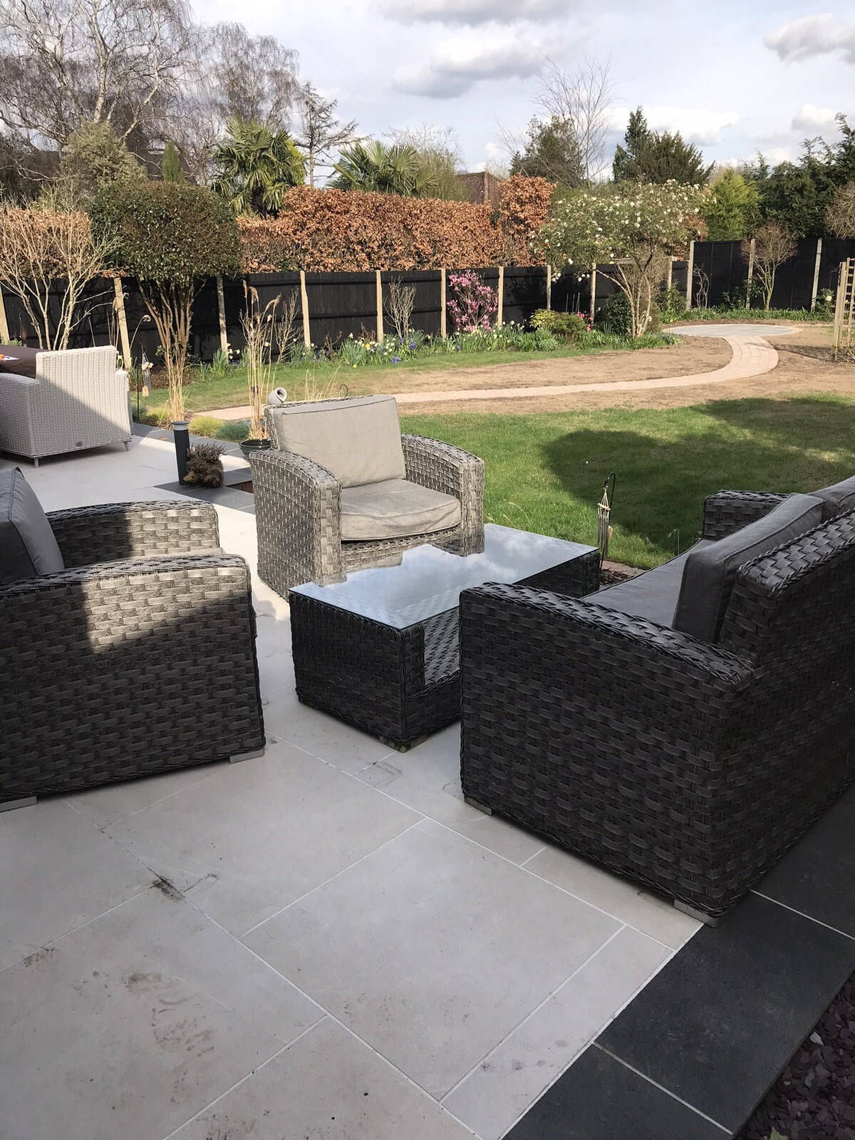 grey rattan garden furniture used Sofa, 2 Chairs, Glass Top Table eBay