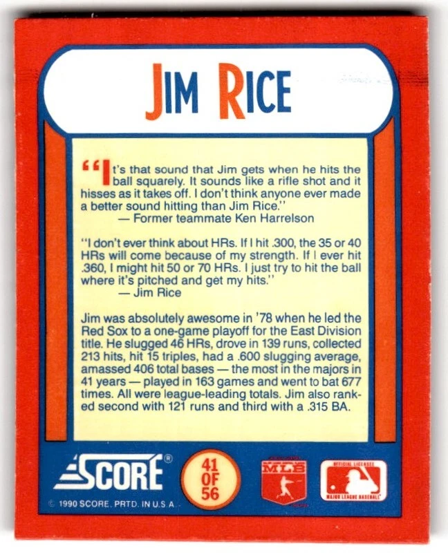 1990 Score Magic Motion Trivia Jim Rice #41 - Image 2 of 2