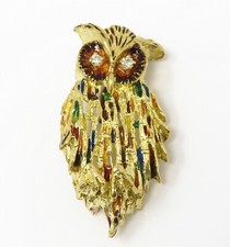NYJEWEL Hammerman Brothers 18k Yellow Gold Diamond Enamel Owl Pin Brooch