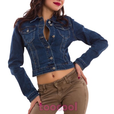 Giacca jeans donna giubbino corto giubbotto aderente avvitato nuovo E-6640  | eBay