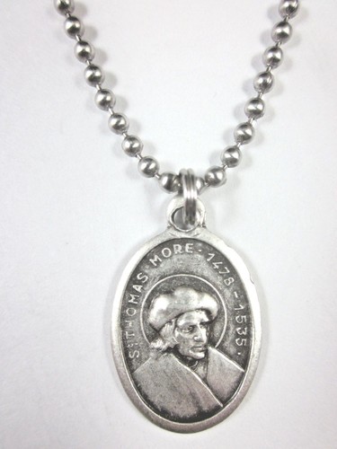 St Thomas More Medal Italy Pendant Necklace 24" Ball Chain Gift Box ...