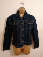 Rare Nutshell Blue & Gold Contrast Stitch Cropped Denim Biker Jacket M 10/12