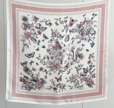 100% mulberry silk butterfly garden pink printed square scarf shawl 65cm