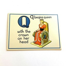 Letter Q Queen Framable Nursery Art  Cavallini ABC Alphabet Flashcard