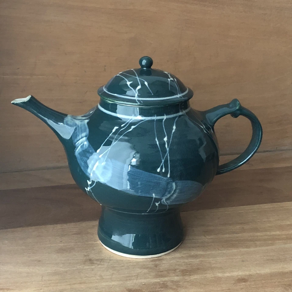 I. Tetera firmada artesanalmente por B. Remsen estudio de arte cerámica verde oscuro Ann Arbor 1992 Foto 2 de 4