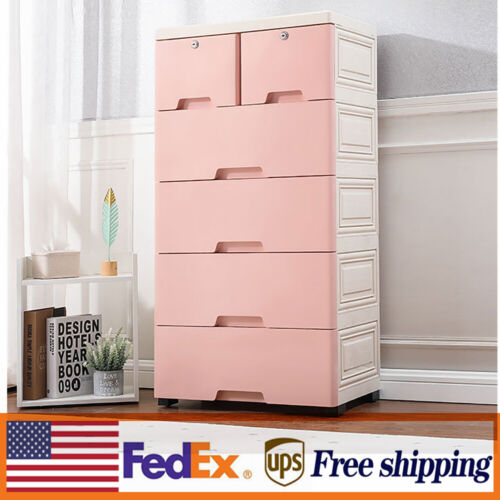 6 Closet Drawers Organizer Storage Plastic Cabinet Dresser Clothes Bedroom Pink