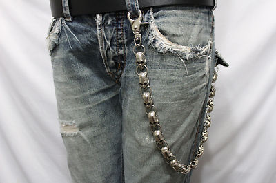 Men Silver Metal Jeans Chains Wallet Keychain Punk Rocker Big Skeleton  Skulls