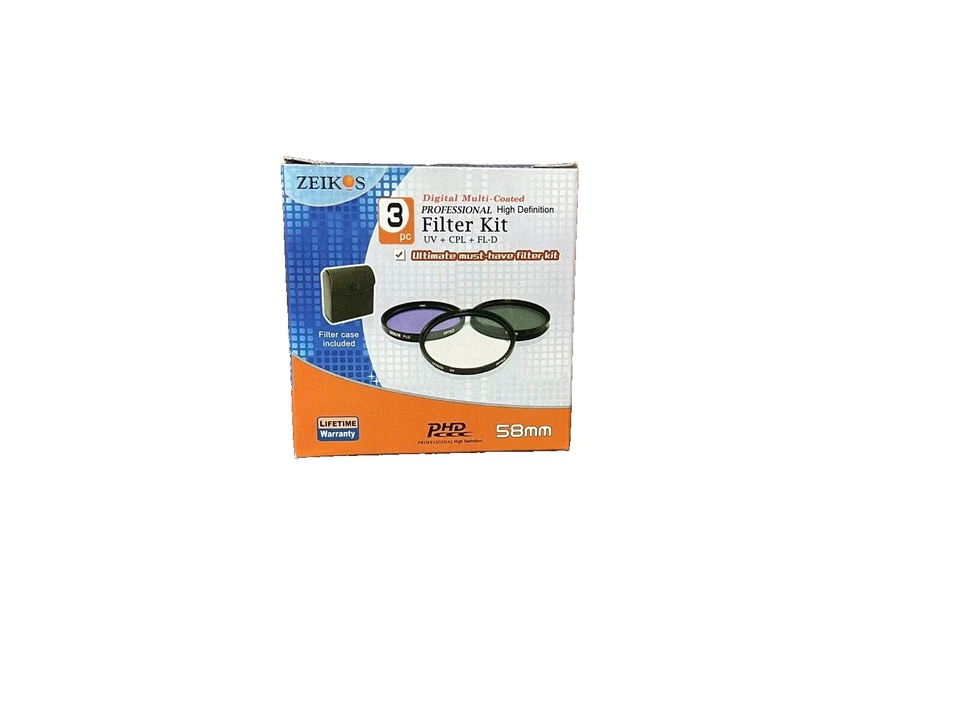 LOT Zeikos 58mm Multi-Coated 3 Piece Filter Kit (UV-CPL-FLD) Photo Camera lens - Image 4 of 4