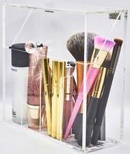 Clear Acrylic Cosmetic Makeup Brush Organizer Holder with cover lid compartments