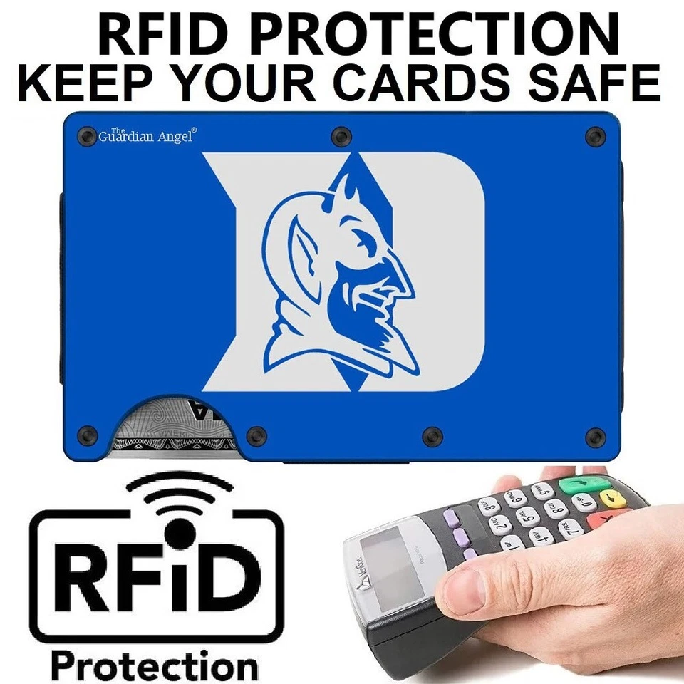 Duke Blue Devils Engraved Titanium Blue RFID Blocking Wallet w Clip D7 - Image 2 of 4