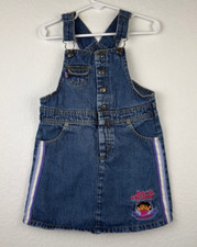 Vintage Dora the Explorer Blue Denim Overall Dress 2005 Y2K Nick Jr Girls 4T