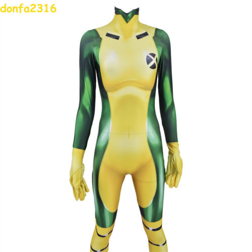 X-MEN Hero Rogue Anna Marie Halloween Cosplay Costume Outfit Jumpsuit Bodysuit - Picture 2 of 10