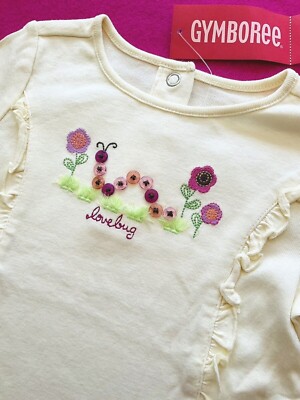 HTF Vintage NWT Gymboree 2006 SNOW BLOSSOM Ivory ''Lovebug'' L/S top 12-18 or 2T