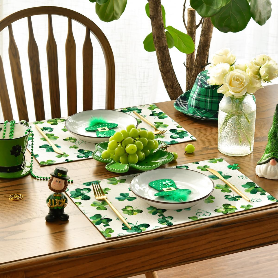 Lucky Shamrock St. Patrick'S Day Placemats for Dining Table, 12 X 18