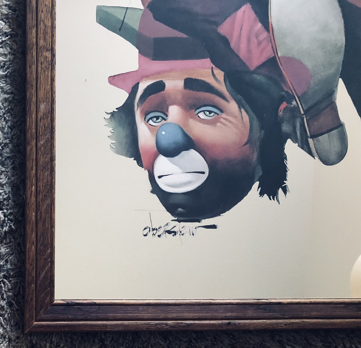 Vintage Large Framed Clown Mirror With Chuck Oberstein Signature