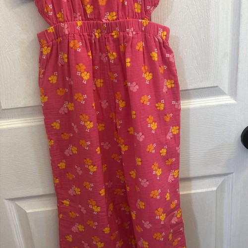 NWT Cat & Jack Jumpsuit Girls XS 4/5 Pink Floral Woven Cotton Wide Leg - Picture 8 of 18