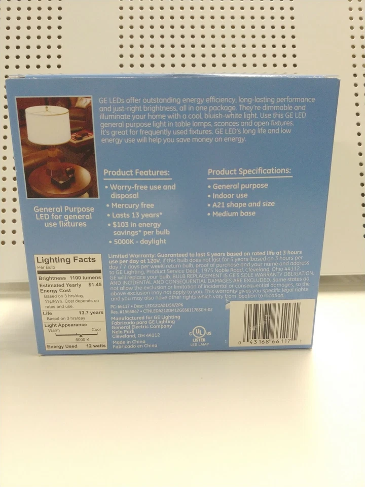 GE 1100 Lumens LED Lightbulb Dimmable 2pack 75w Replacement 12w General Purpose - Image 2 of 2