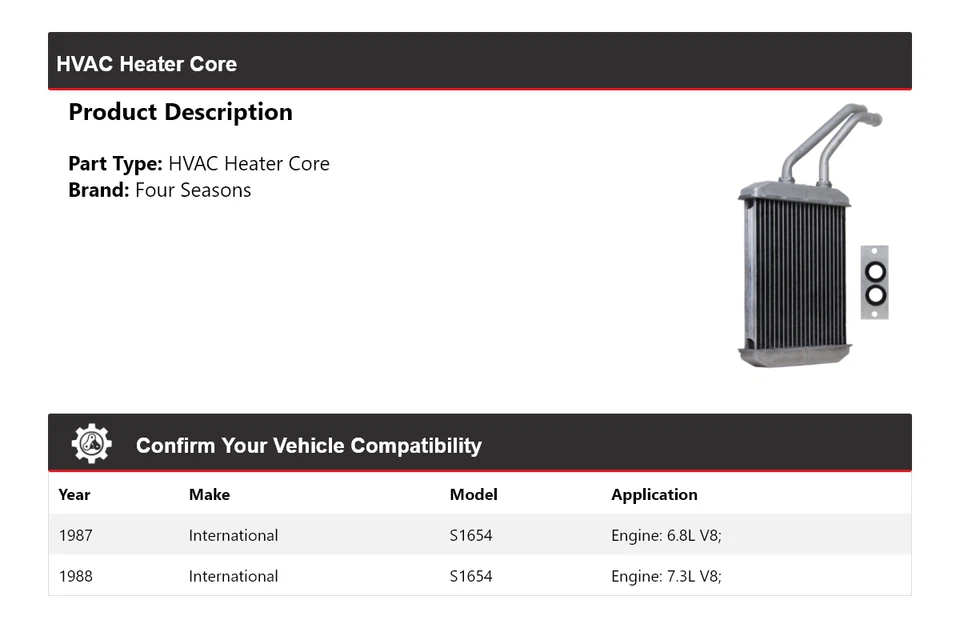 Núcleo calentador de climatización International S1654 1987-1988 4 estaciones Foto 2 de 4