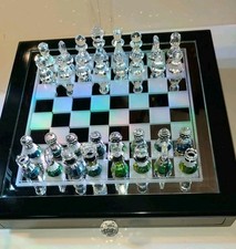 SHANNON BY GODINGER CRYSTAL CHESS SET HAND FA...
