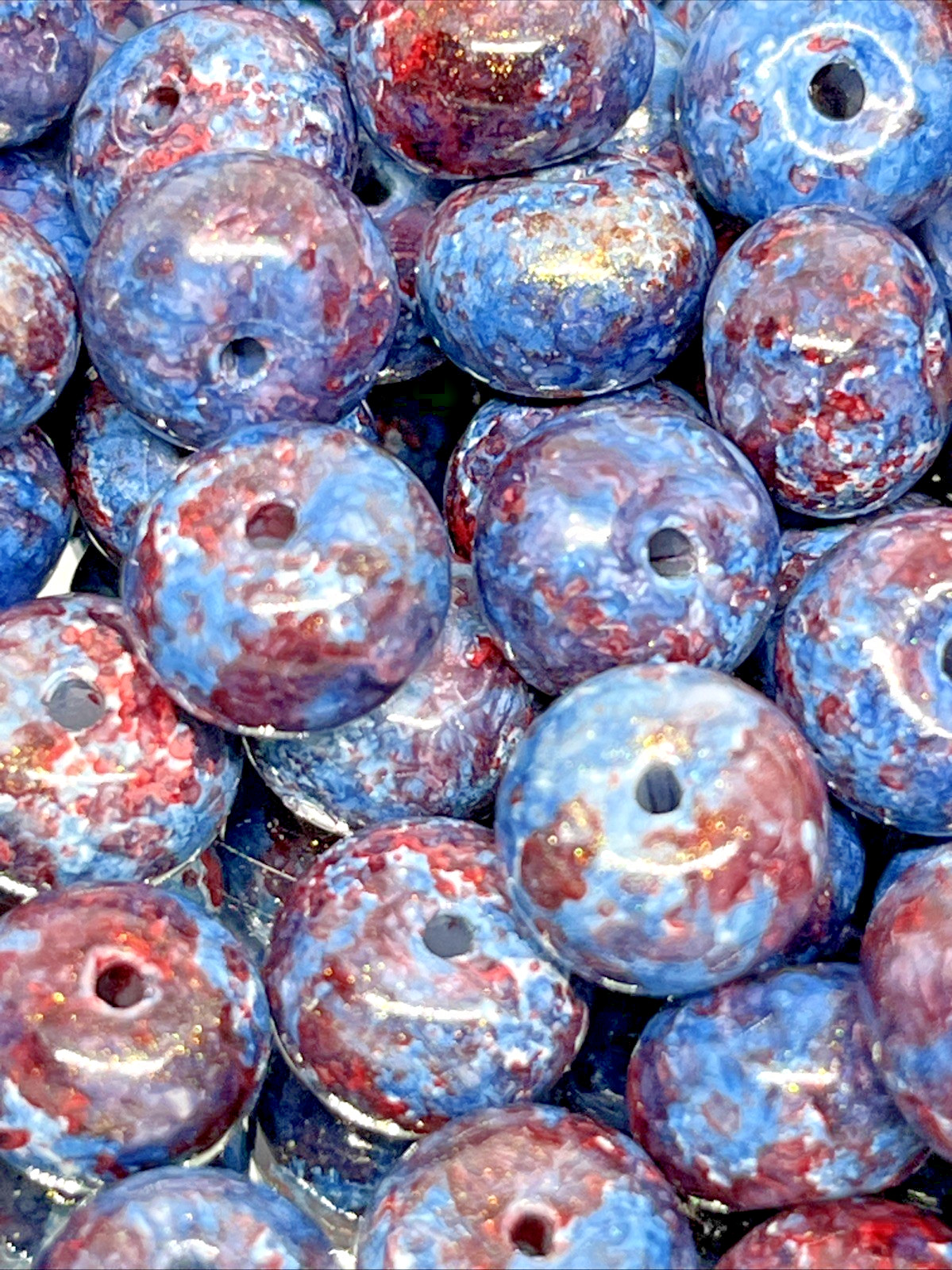 Cuentas de vidrio azul rojo donut con agujero 30 piezas 10x7 mm cristal bricolaje manualidades