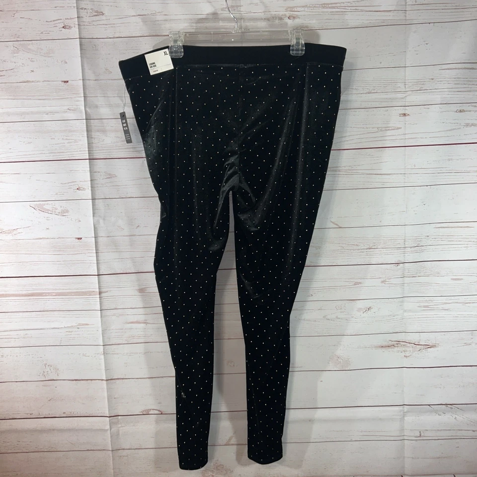 Express Legging Women's Size XL Velvet Velour Black W/gold dot Stretch Mid Rise - Image 3 of 4