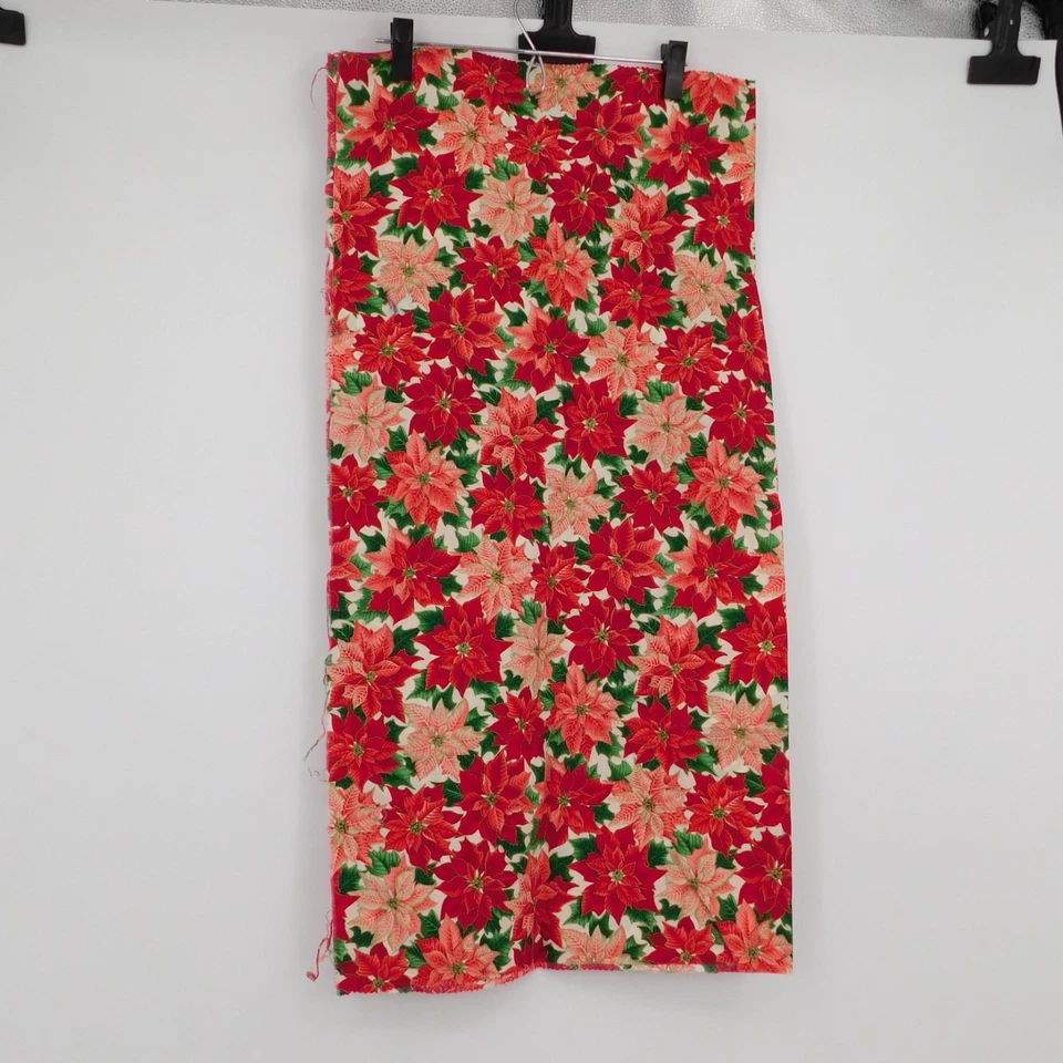 Christmas Poinsettia on White Cotton Fabric Vtg Joan Messmore Cranston 35 x 35.5 - Image 3 of 4