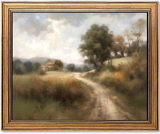 Framed Vintage Wall Art Classical Oil Painting Country Road Canvas Print Kitchen